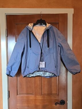 Valentino Light Blue Hooded Windbreaker with Black Trim